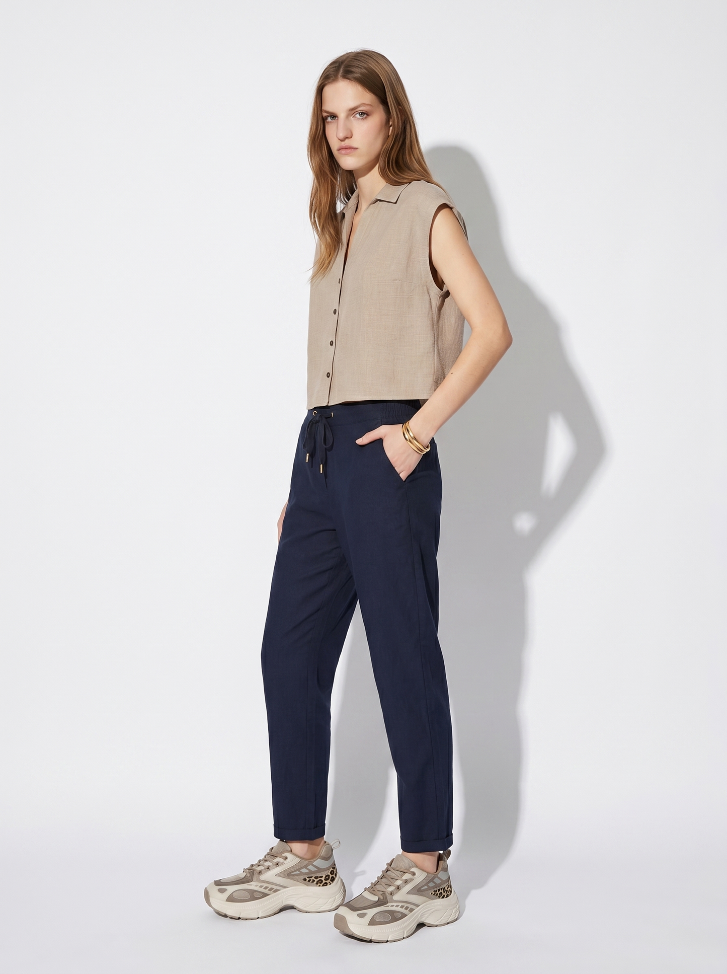 Camicia Manica Corta con Piega - Beige grano