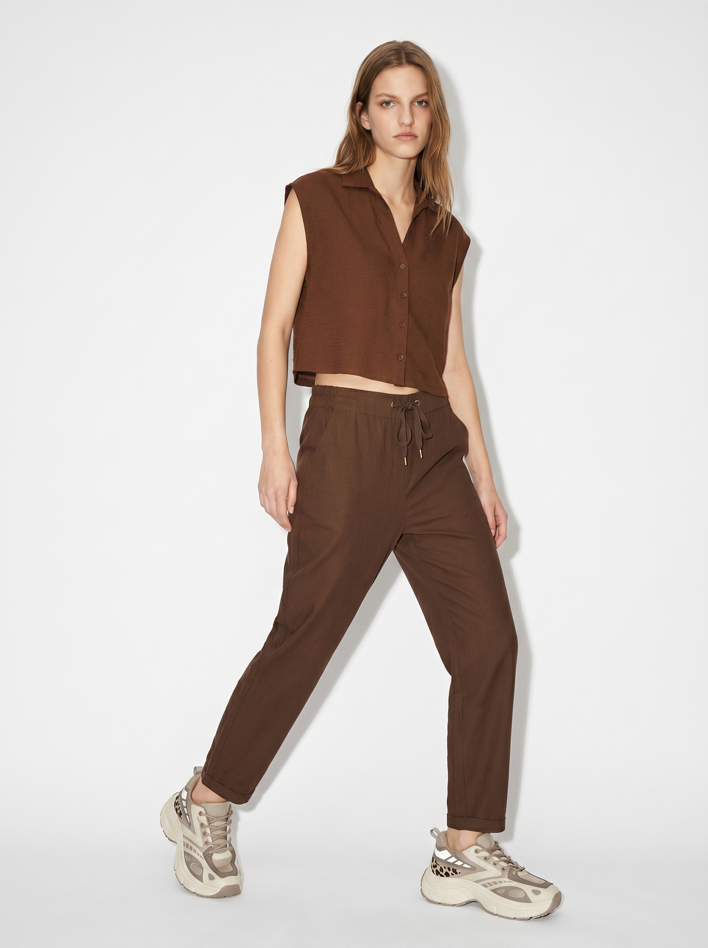 Camicia Manica Corta con Piega - Marrone cioccolato