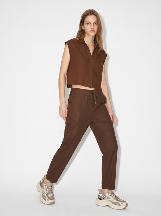 Camicia Manica Corta con Piega - Marrone cioccolato