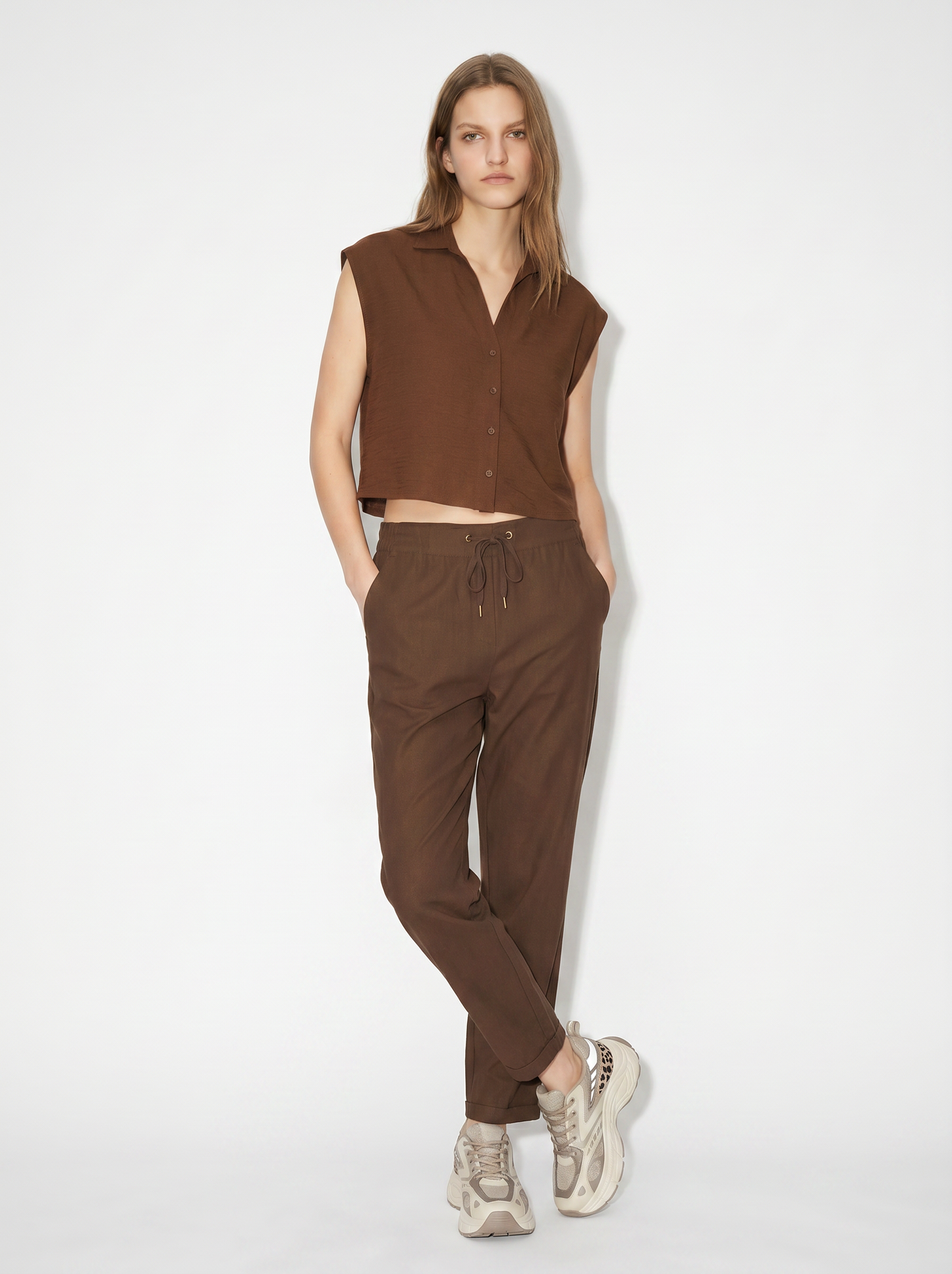 Camicia Manica Corta con Piega - Marrone cioccolato
