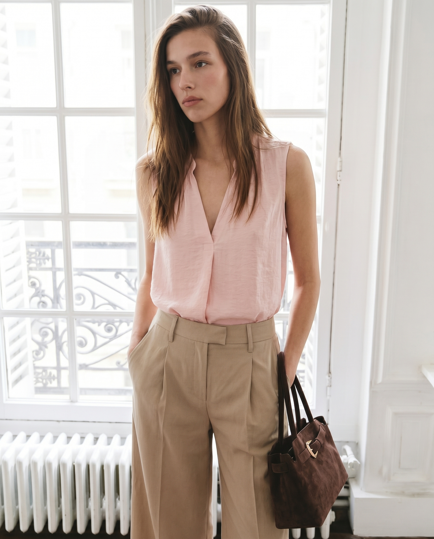 Casacca Giromanica con Scollo a V - Rosa polvere