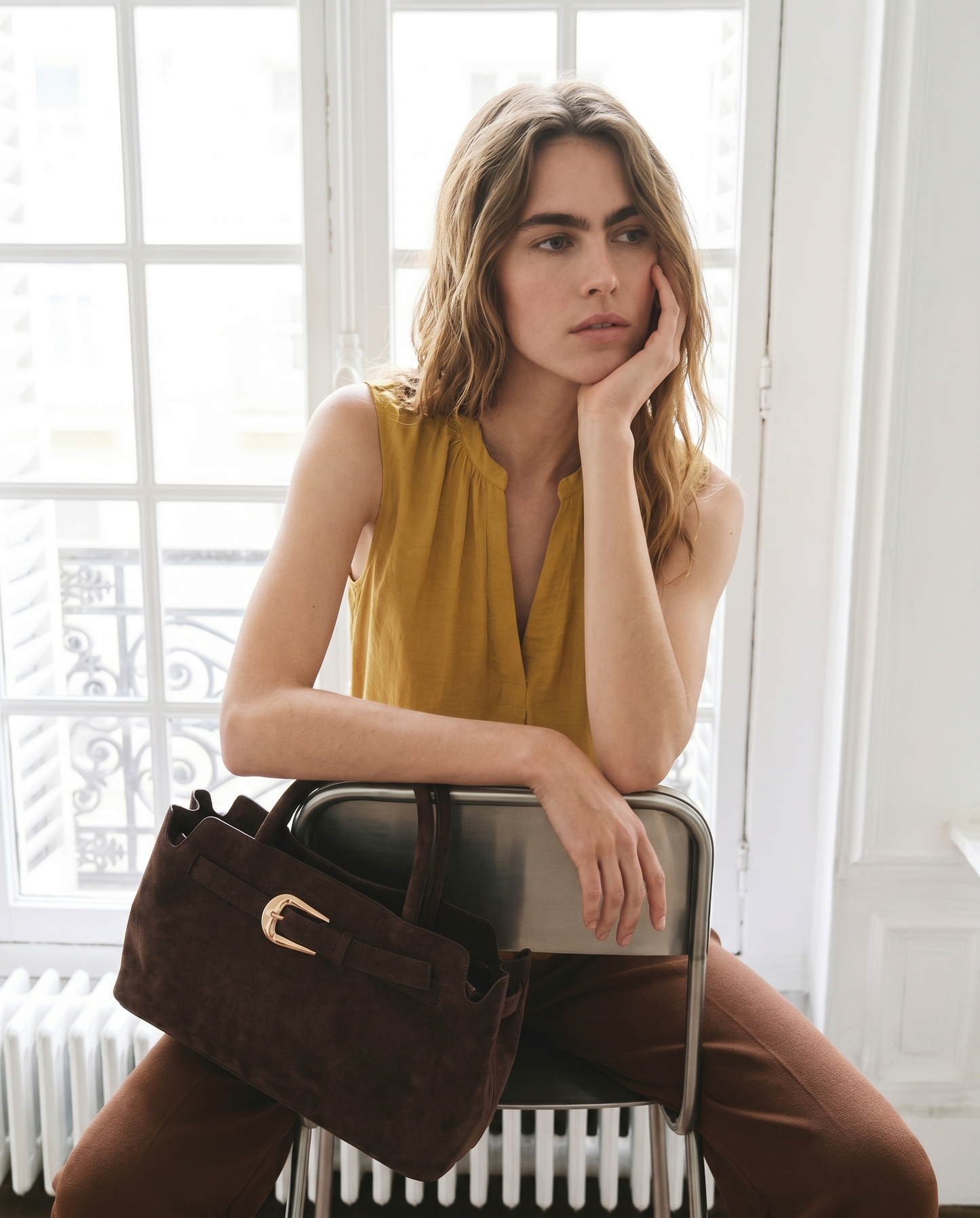 Sleeveless Tunic with V-Neck - Yellow