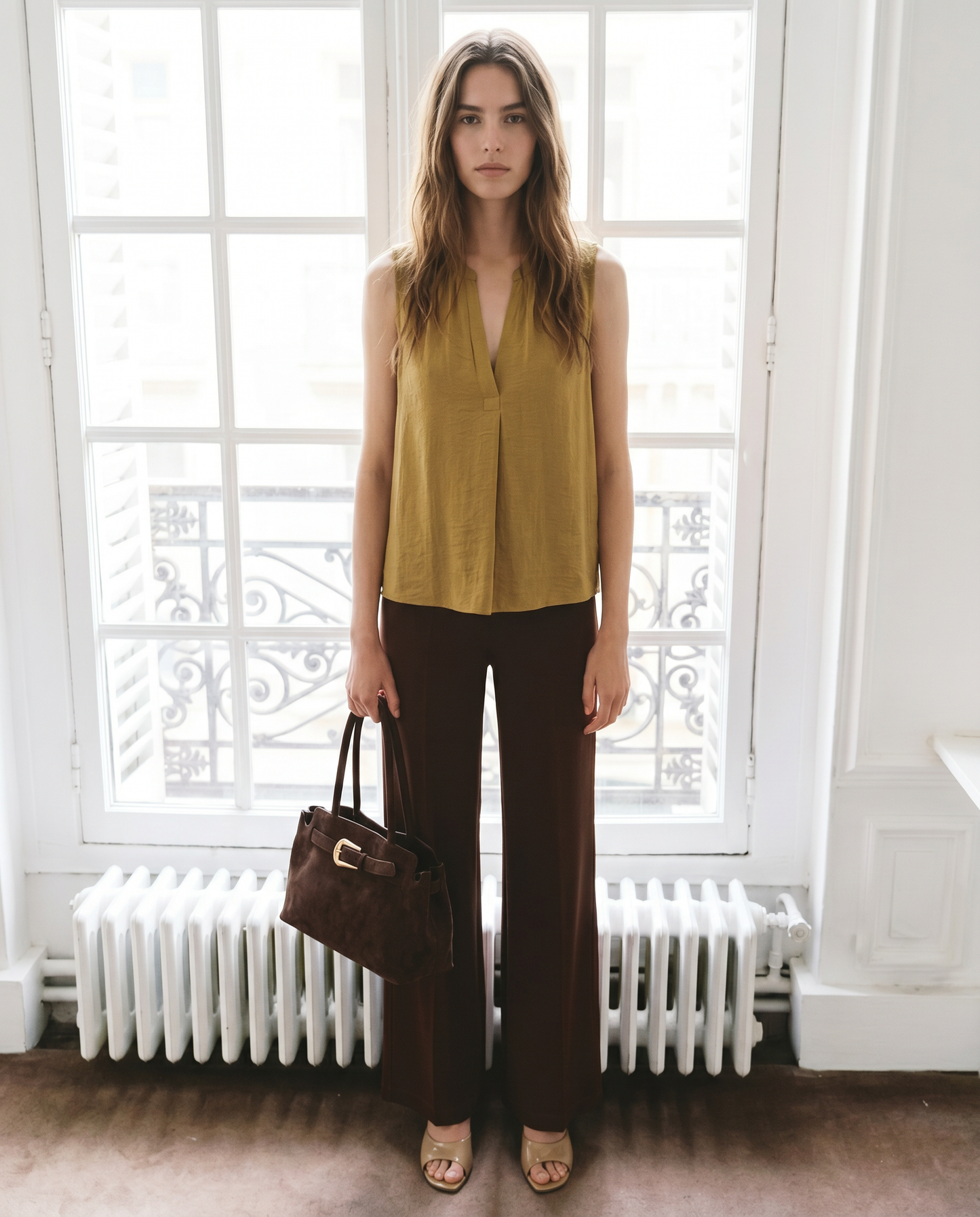 Sleeveless Tunic with V-Neck - Yellow