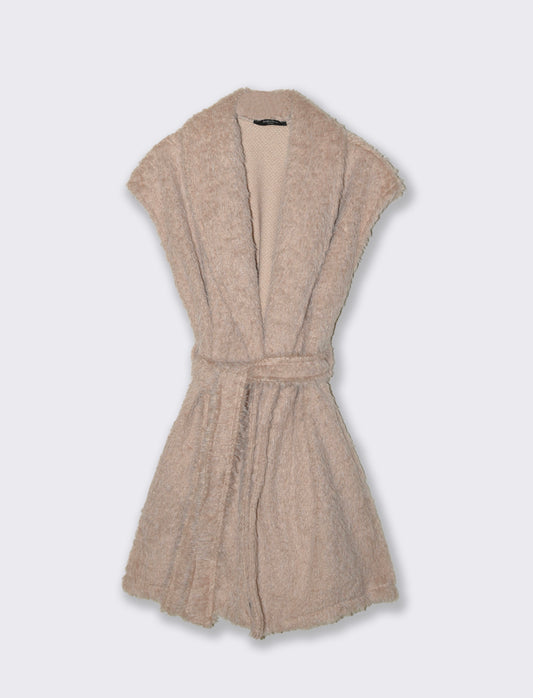 Smanicato con cintura in tessuto effetto pelo - Beige