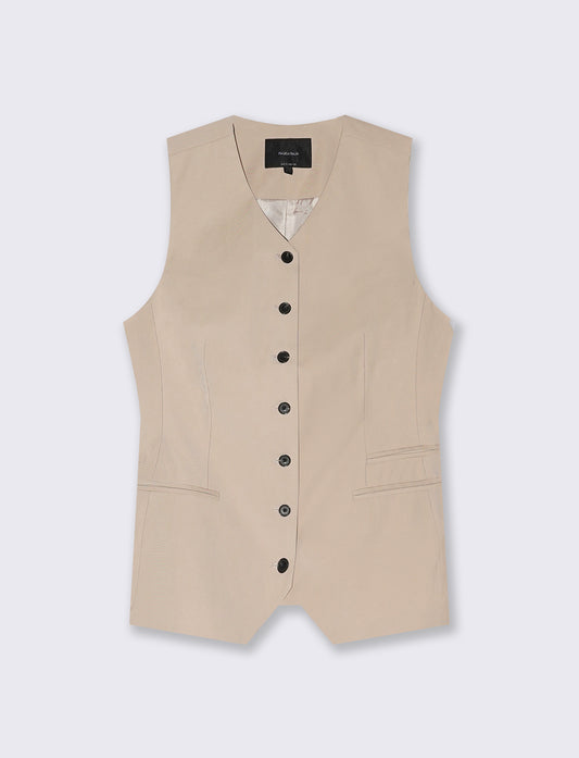 Long Lined Vest - Beige