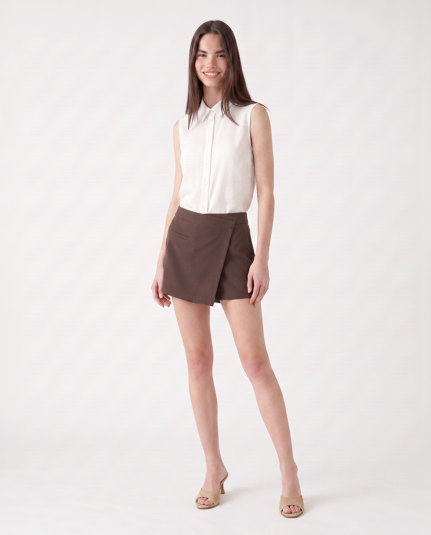 Gonna pantalone mini con finta tasca - Nero