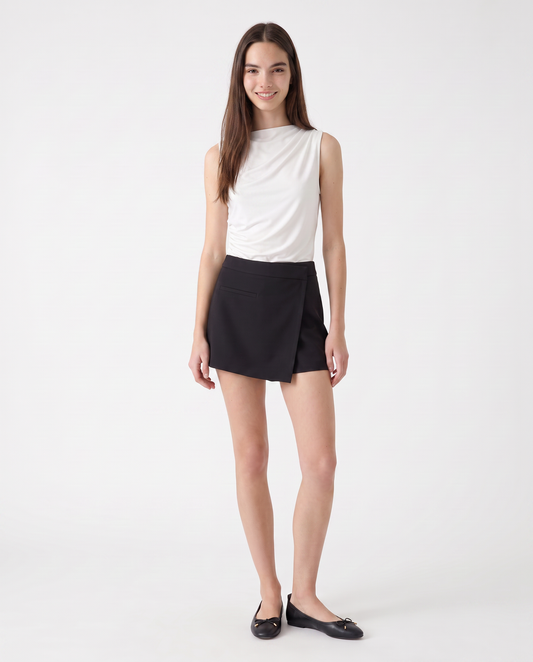 Gonna pantalone mini con finta tasca - Moro