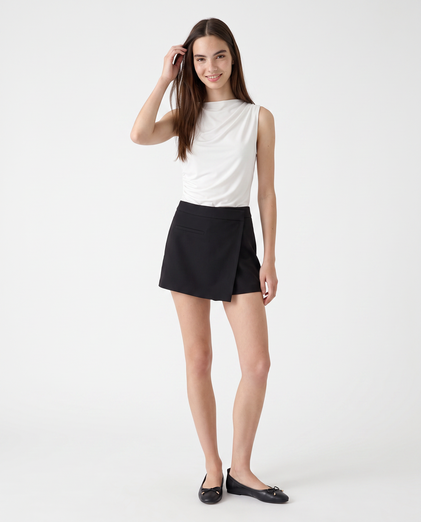 Gonna pantalone mini con finta tasca - Moro