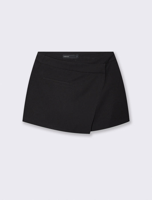 Gonna pantalone mini con finta tasca - Moro