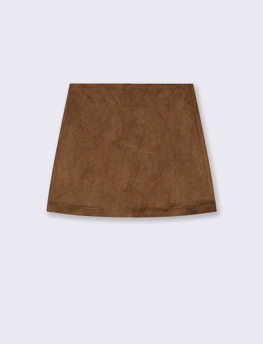 Minigonna in suede con zip laterale - Cammello