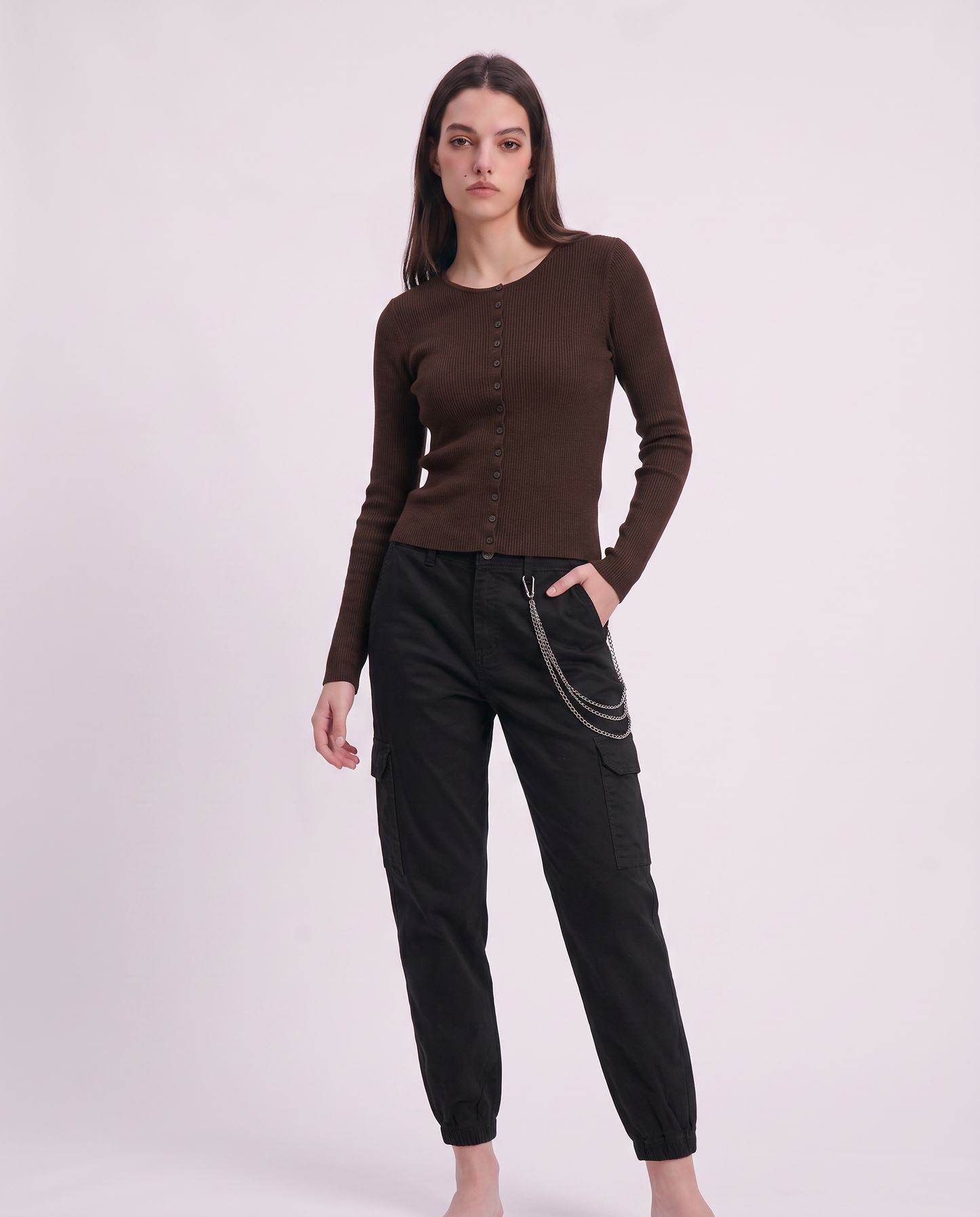 Pantalone cargo con elastico in vita - Nero