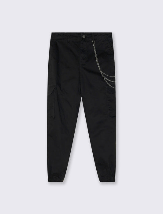 Pantalone cargo con elastico in vita - Nero
