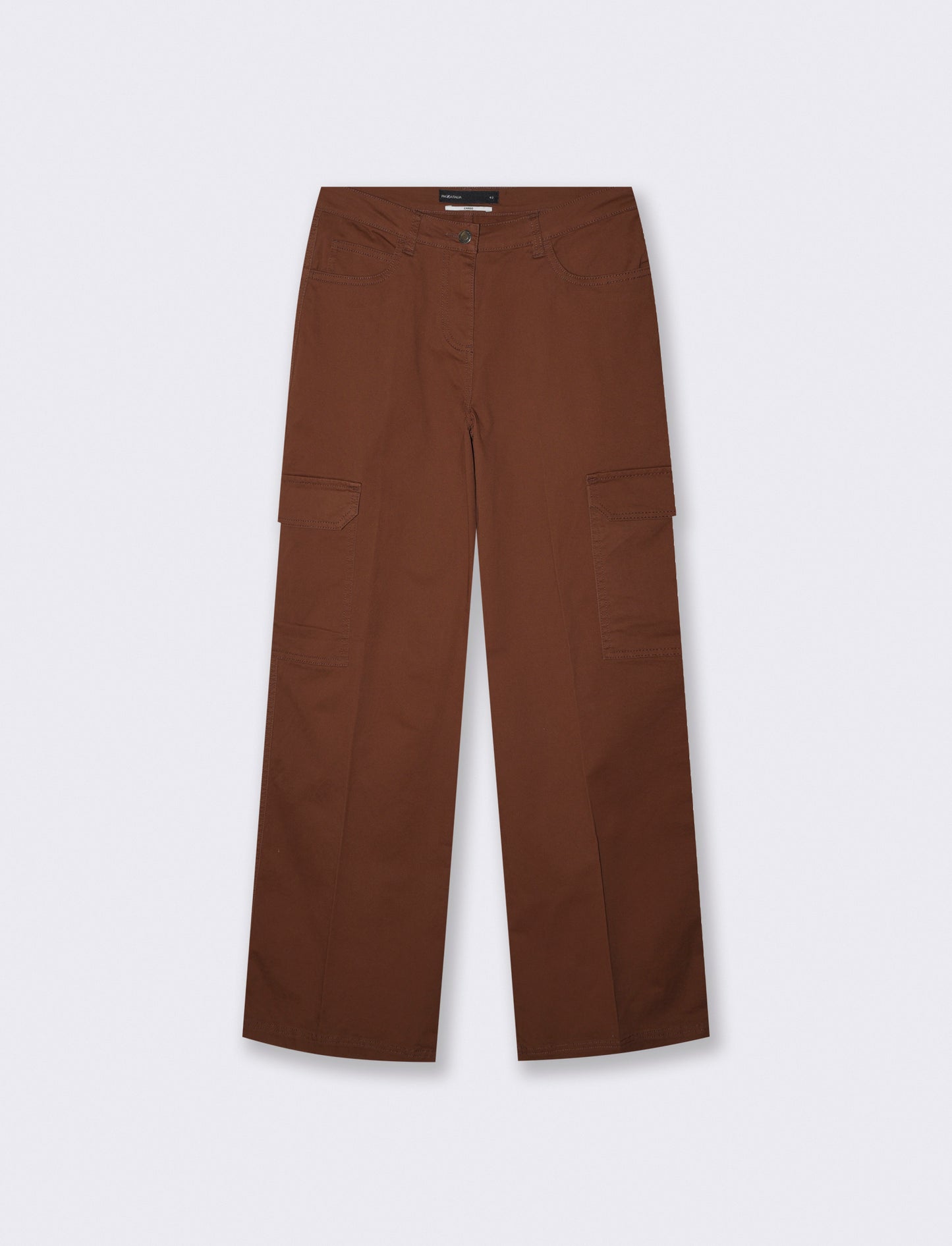 Cargo straight leg high waist con tasche - Marrone cioccolato