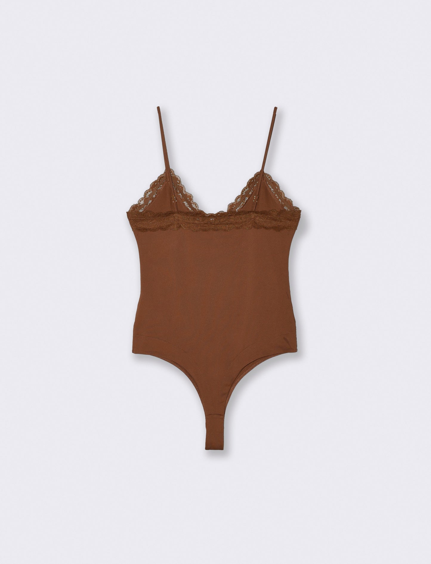Body a bretelline con pizzo elegante - Marrone tabacco