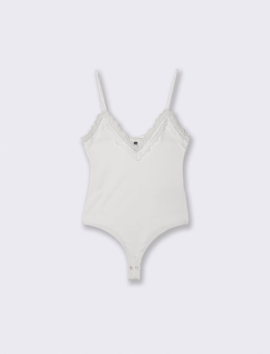 Body a bretelline con pizzo elegante - Bianco latte