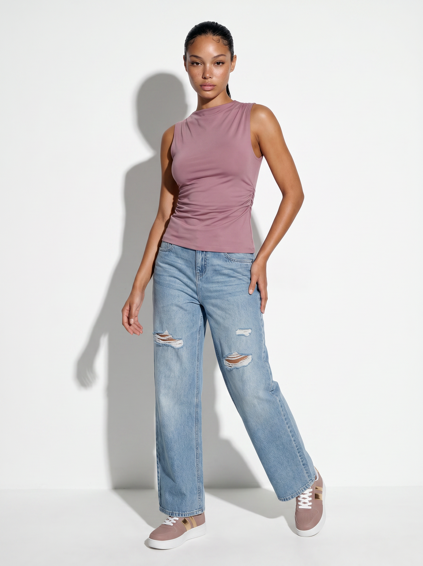 T-shirt giromanica con arriccio elegante - Rosa