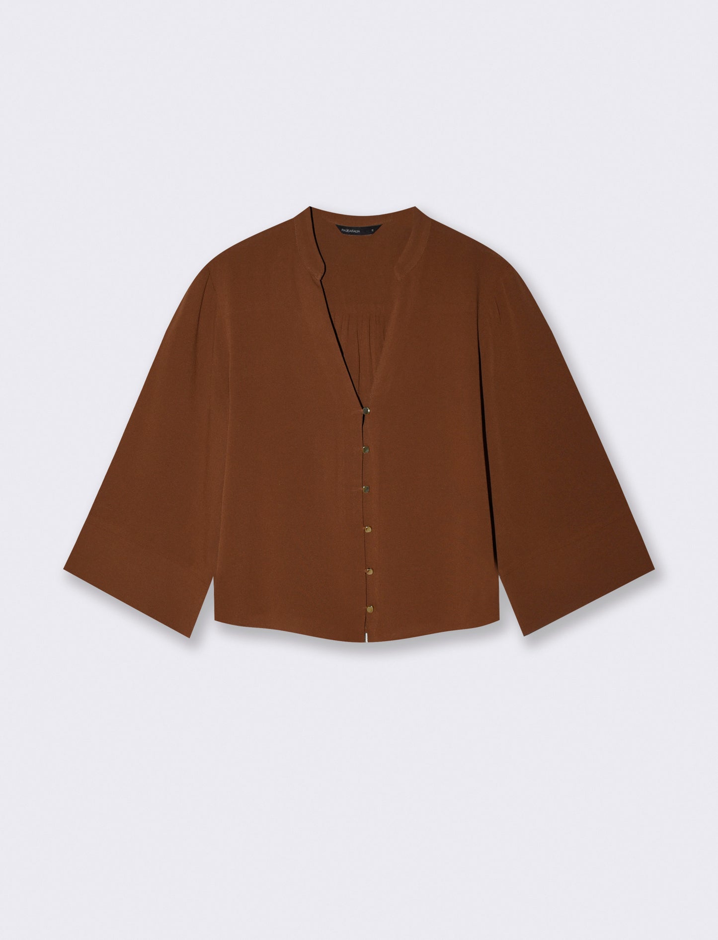 V-neck shirt with Korean collar - Brown
