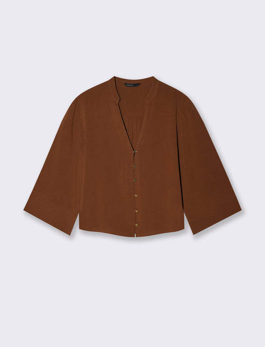 CAMICIA SCOLLO A V - Marrone tabacco