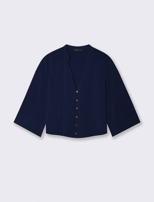 CAMICIA SCOLLO A V - Blu