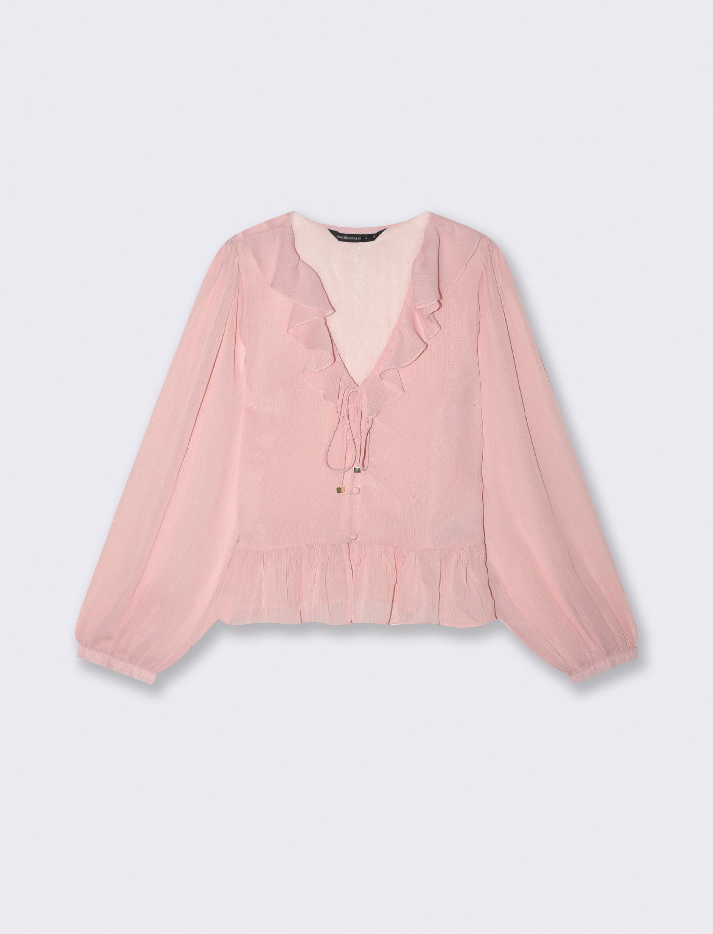 Camicia con scollo a V e volant - Rosa polvere