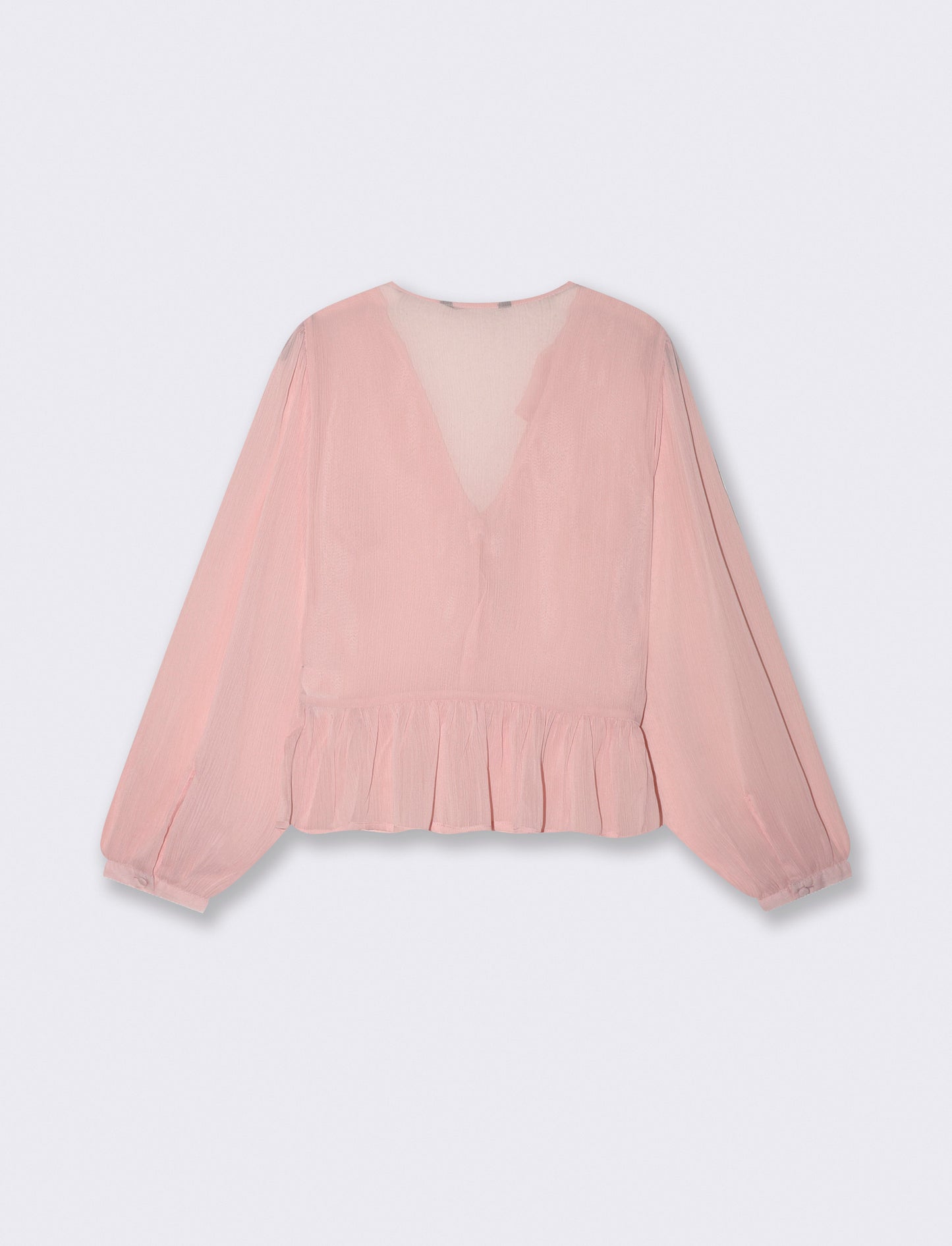 Camicia con scollo a V e volant - Rosa polvere