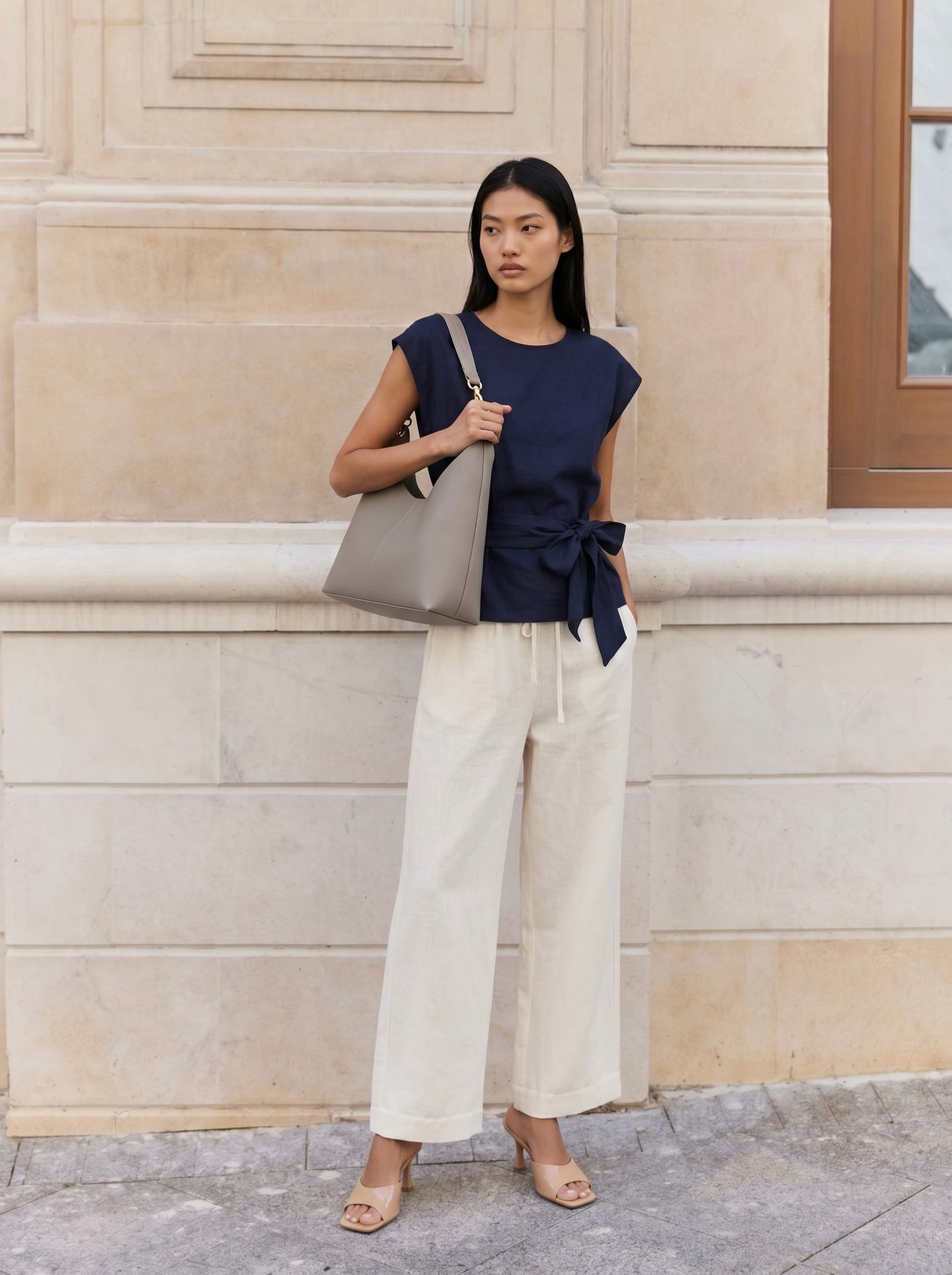 Casacca Manica a T con Fiocco in Vita - Blu