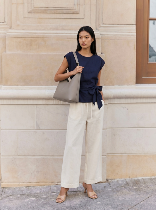 Casacca Manica a T con Fiocco in Vita - Blu