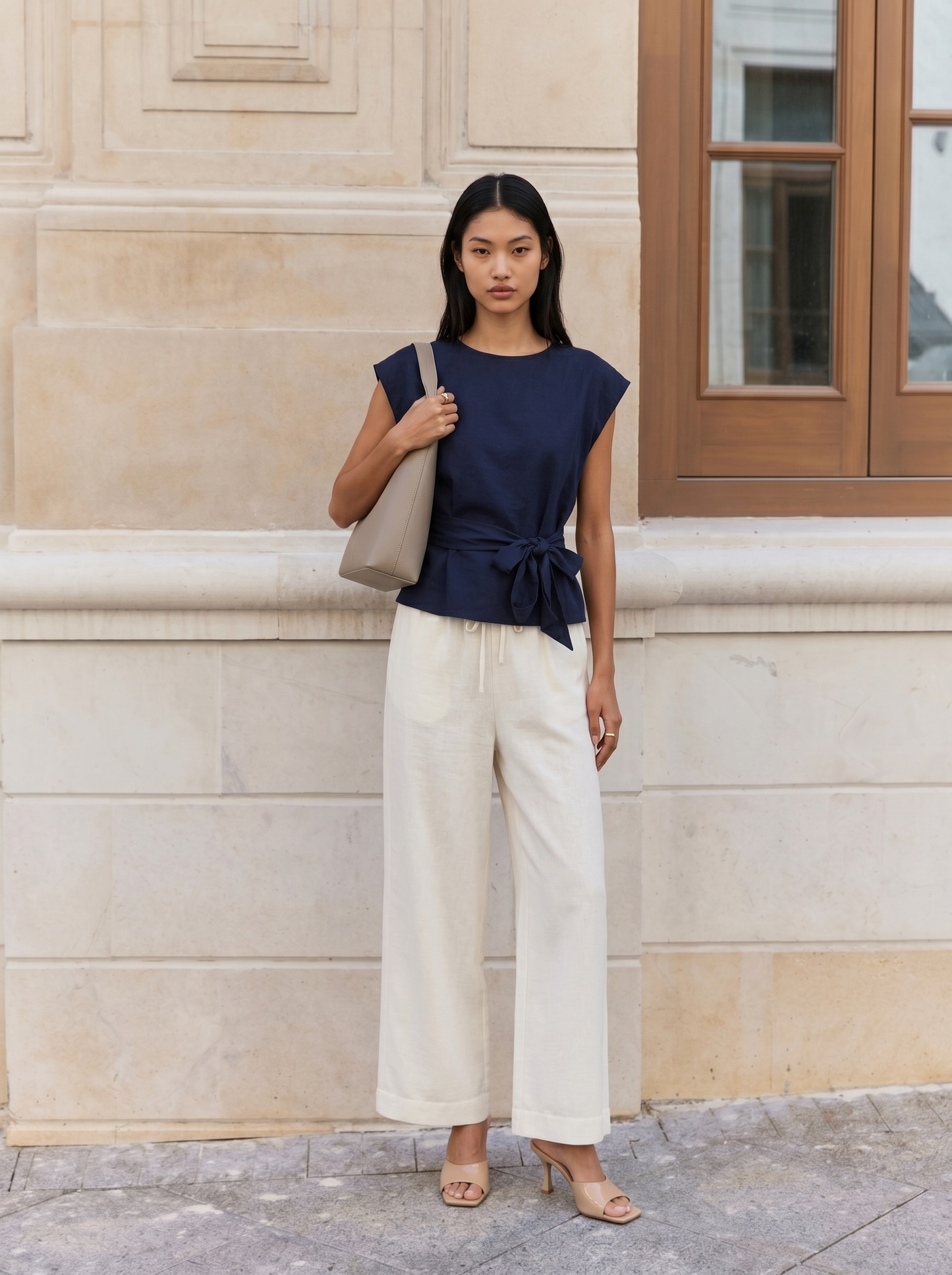 Casacca Manica a T con Fiocco in Vita - Blu