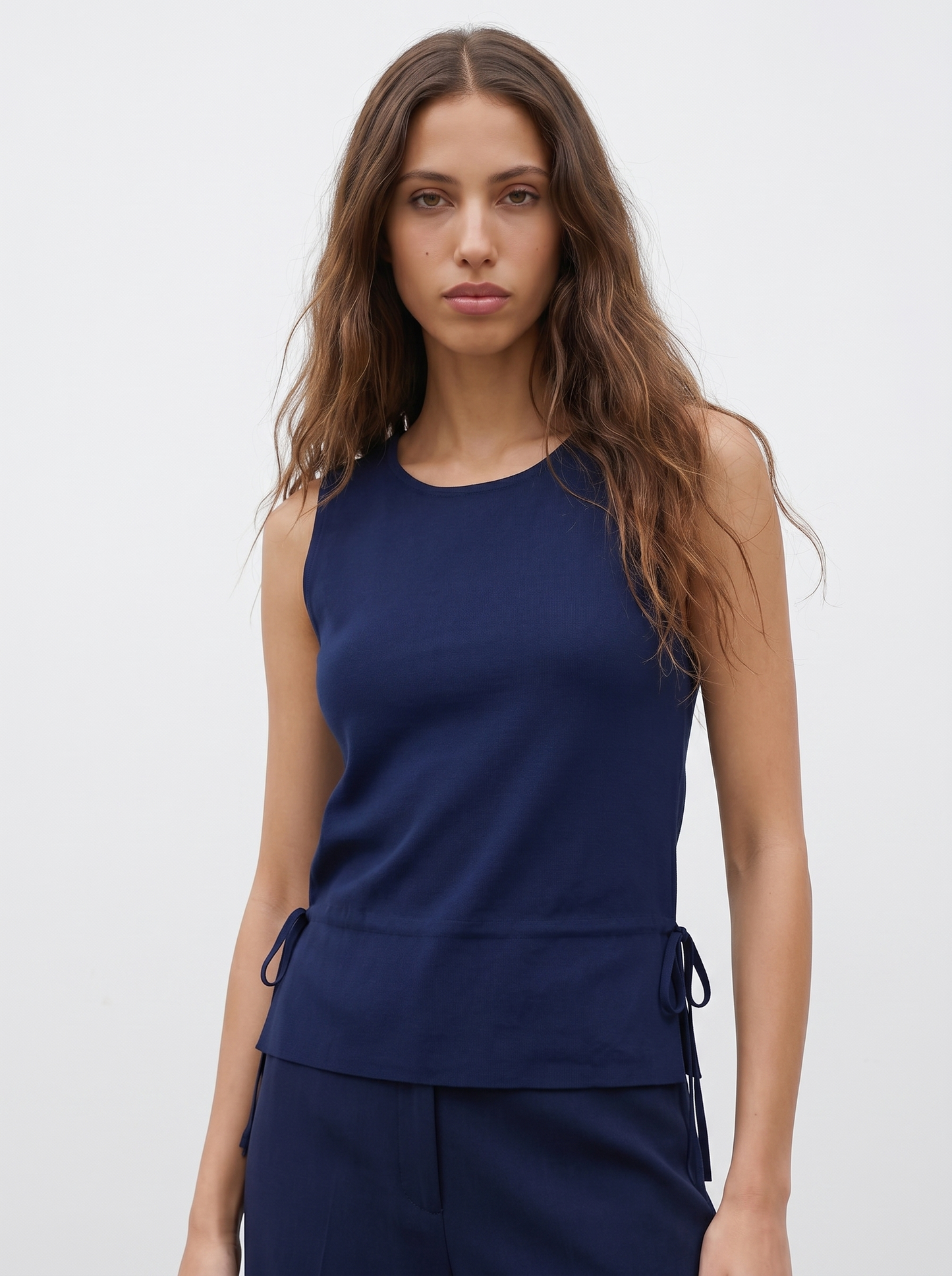 Sleeveless Blouse with Pockets and Ties - Blue