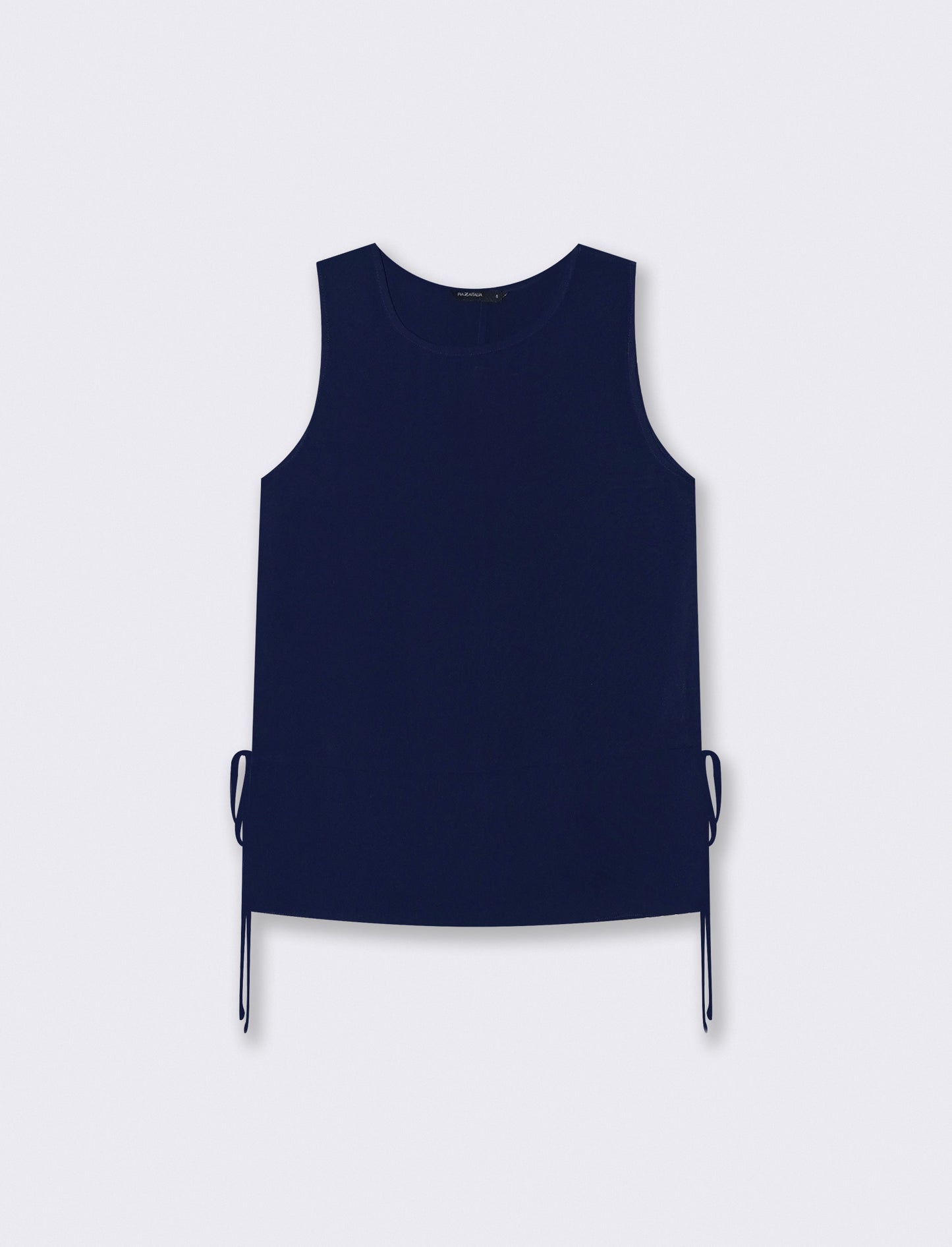 Sleeveless Blouse with Pockets and Ties - Blue