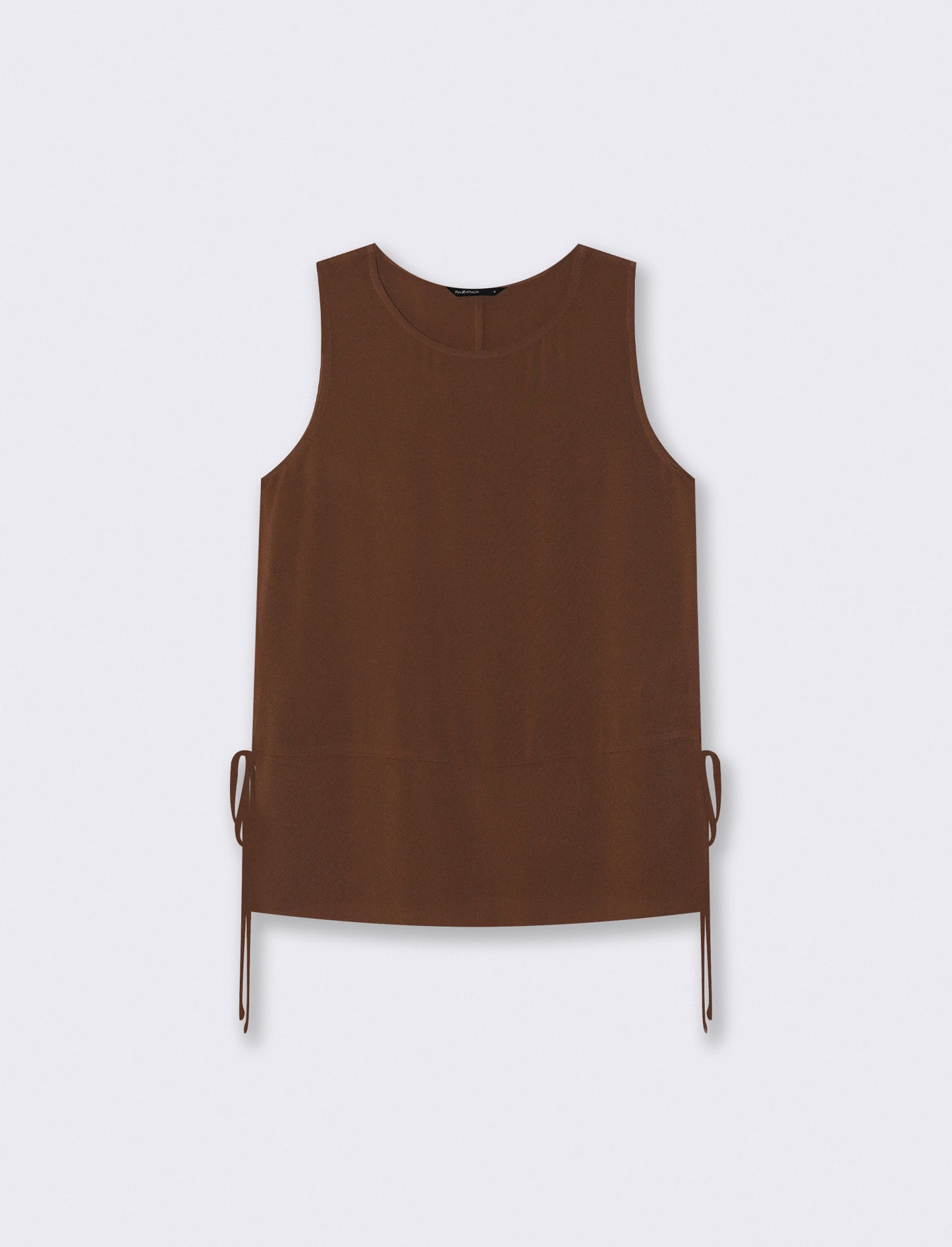 Sleeveless Blouse with Pockets and Ties - Brown