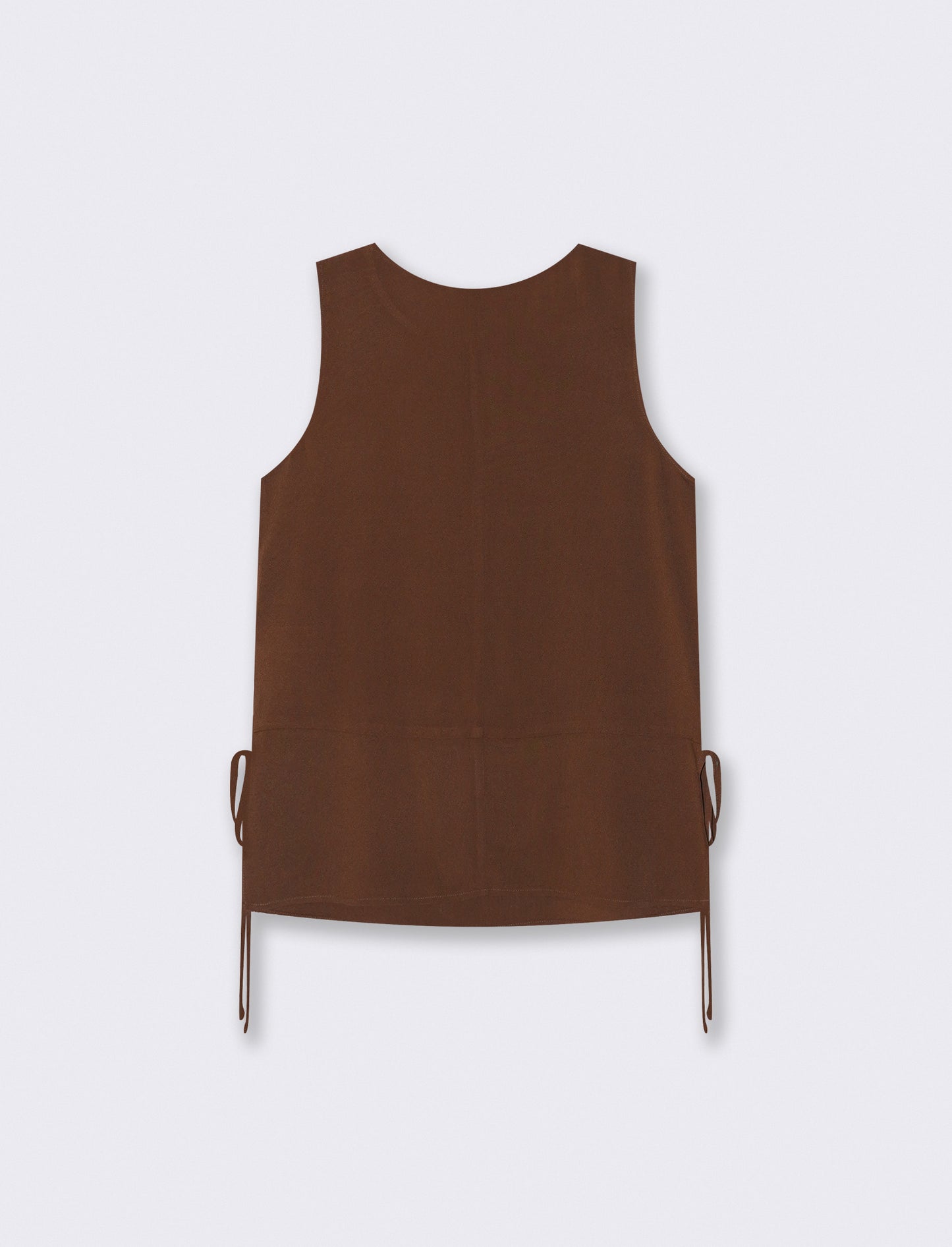 Sleeveless Blouse with Pockets and Ties - Brown