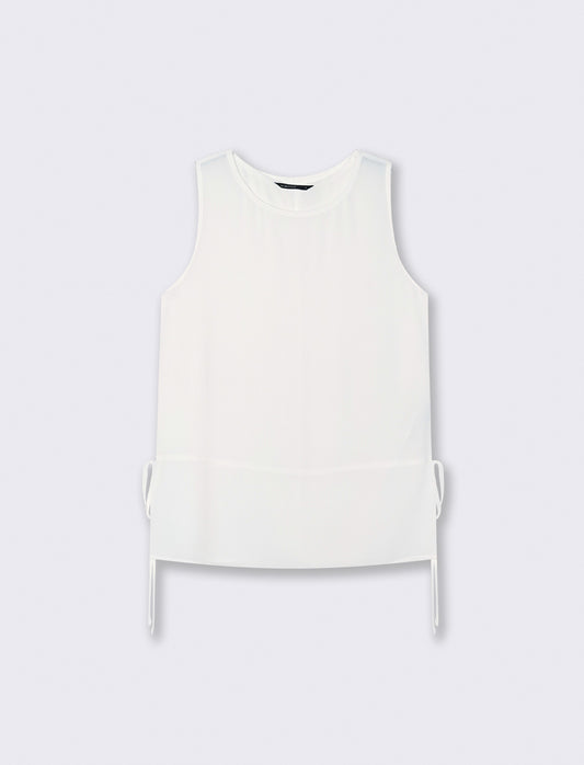 Sleeveless Blouse with Pockets and Ties - White