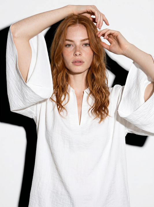 Camicia kimono con scollo a V ampia - Bianco latte