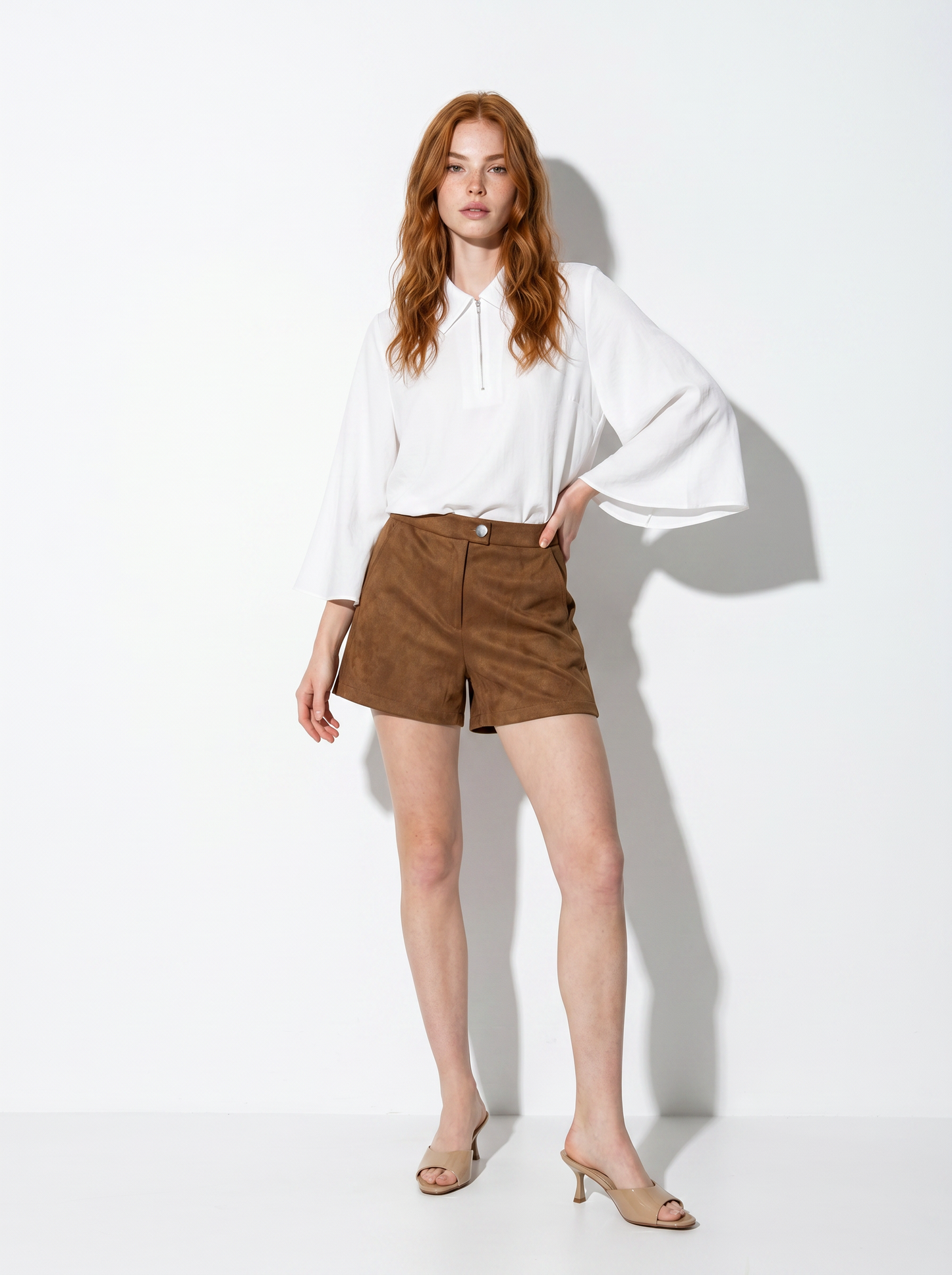 Camicia kimono con scollo a V ampia - Bianco latte