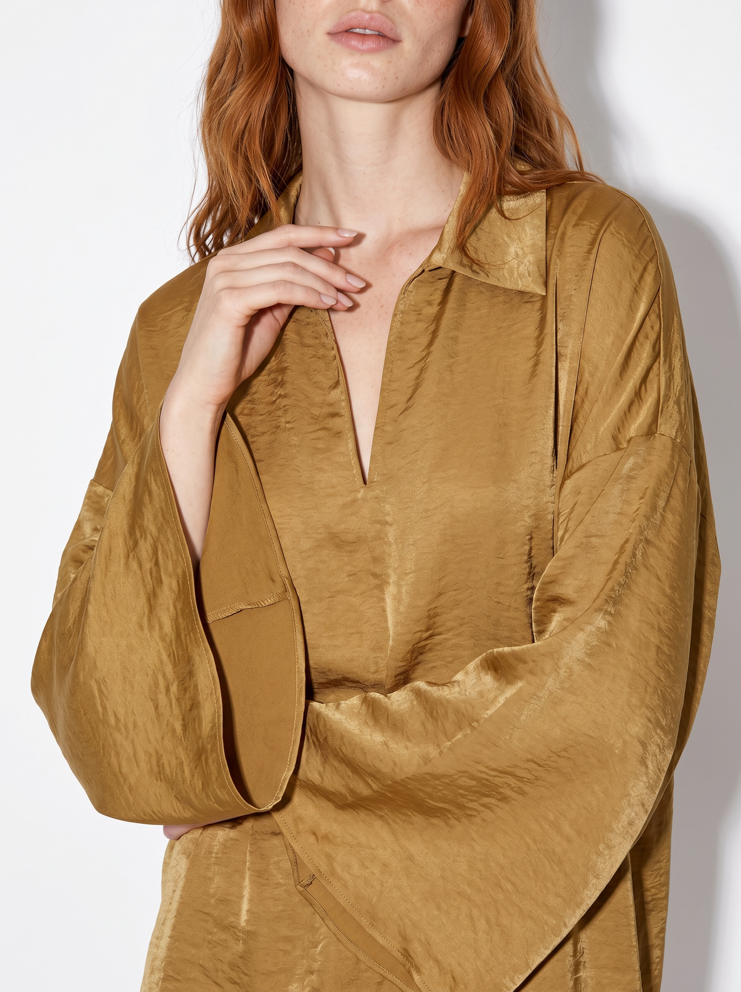 Camicia kimono con scollo a V ampia - Senape