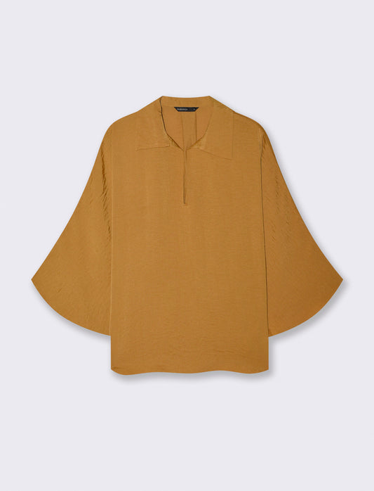 Camicia kimono con scollo a V ampia - Senape
