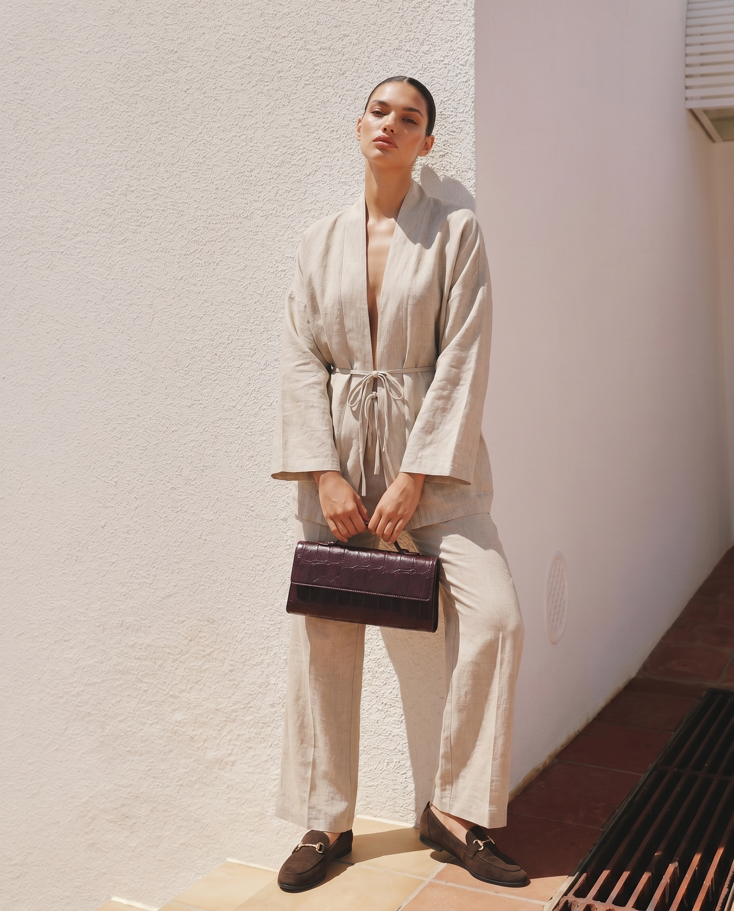 Soft Straight Pants with Drawstring - Grey