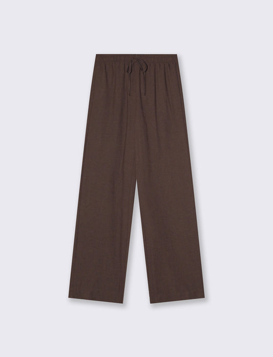 Soft Straight Pants with Drawstring - Brown