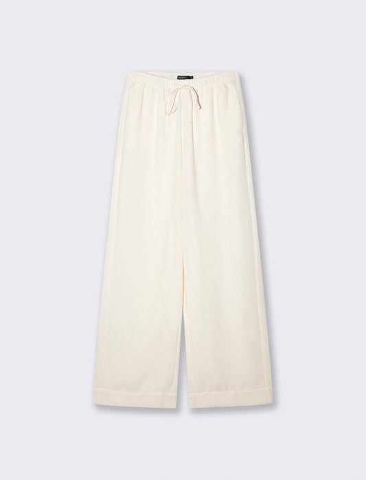 Soft Straight Pants with Drawstring - White