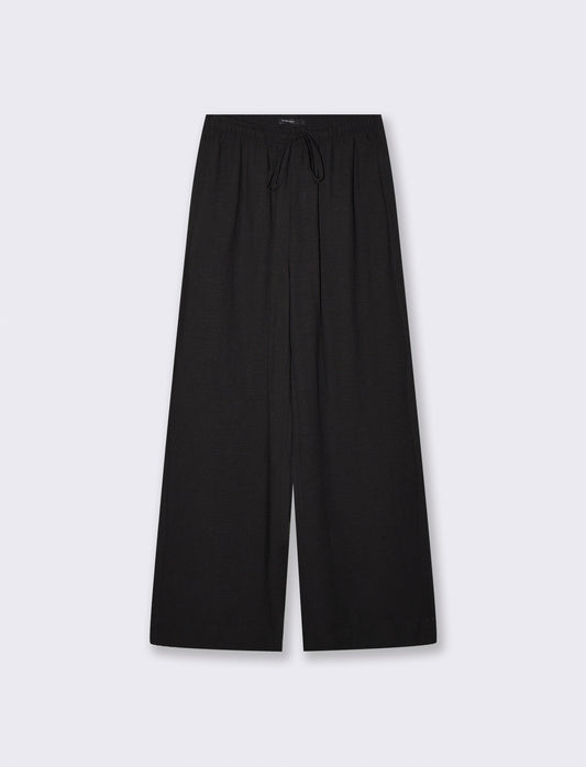 Soft Straight Pants with Drawstring - Black