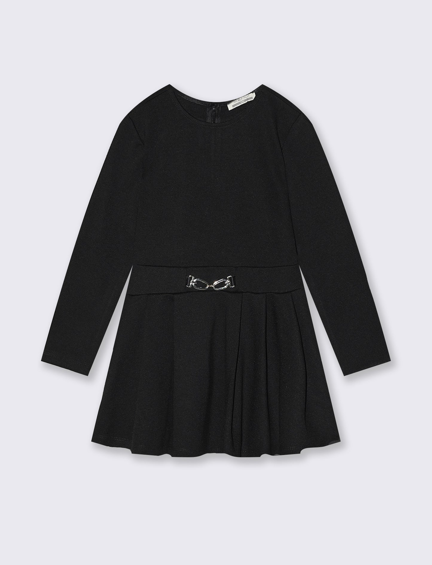 Abito elegante in punto milano con gonna a pieghe. - Nero