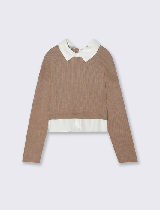 Maglietta collo camicia - Beige biscotto