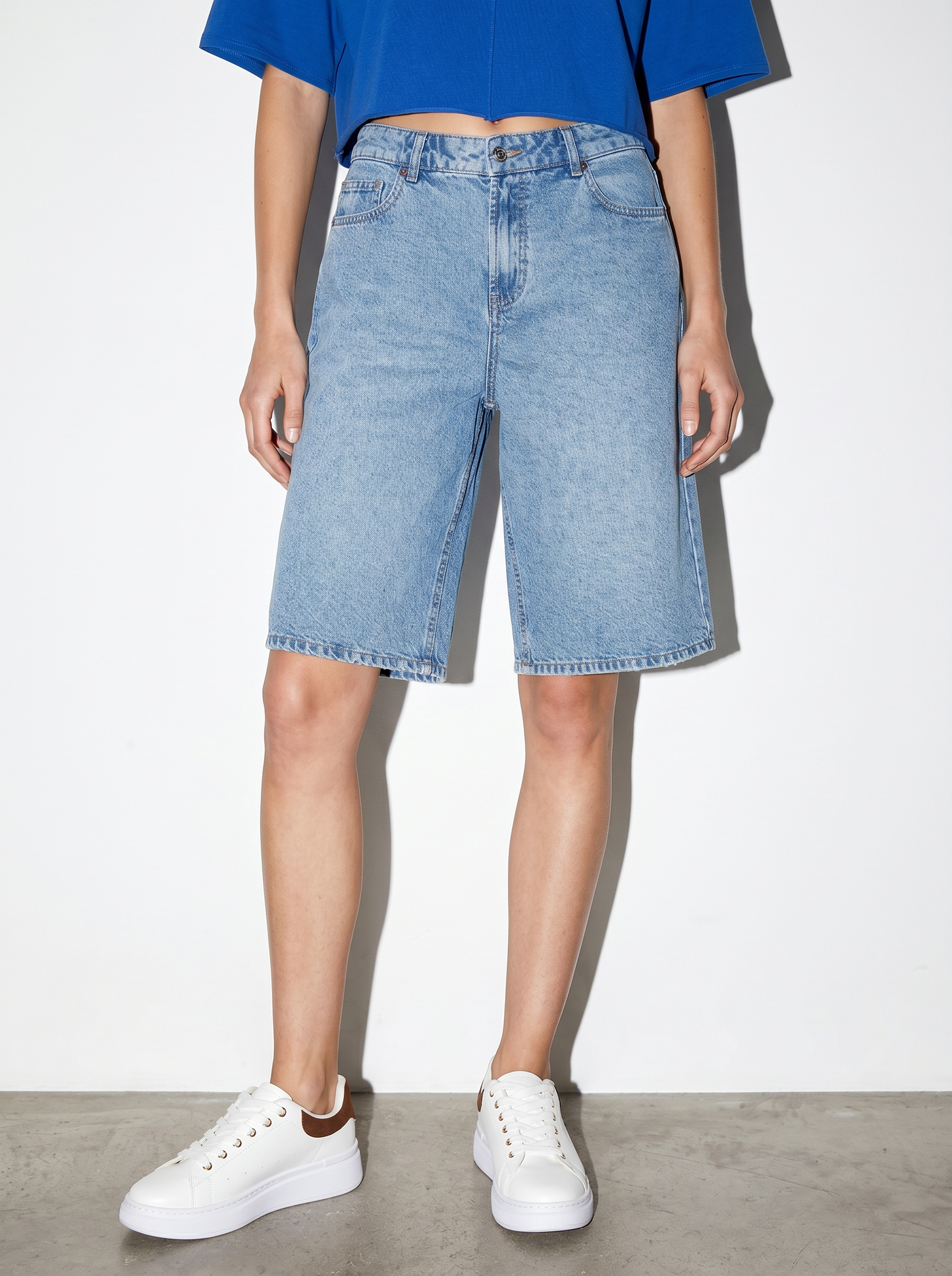 Bermuda denim wide leg vita media - Denim
