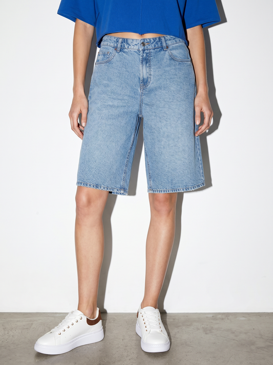 Bermuda denim wide leg vita media - Denim