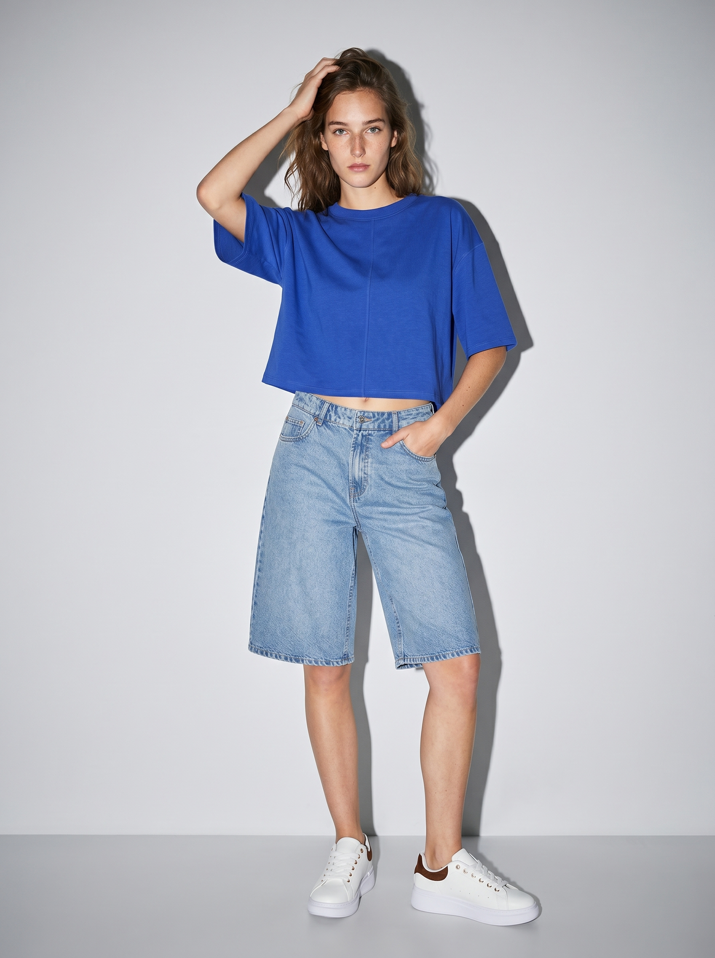 Bermuda denim wide leg vita media - Denim