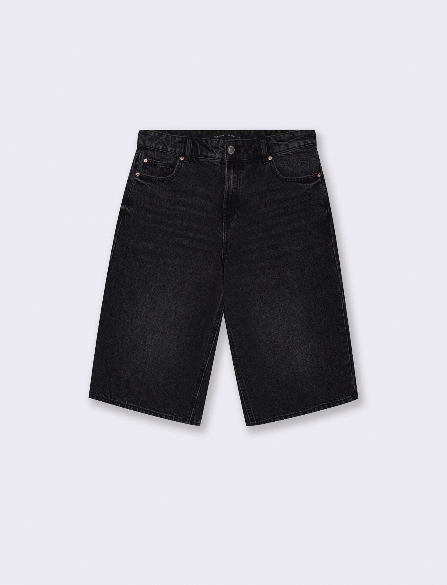 Bermuda denim wide leg vita media - Nero