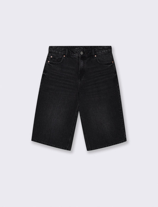 Bermuda denim wide leg vita media - Nero
