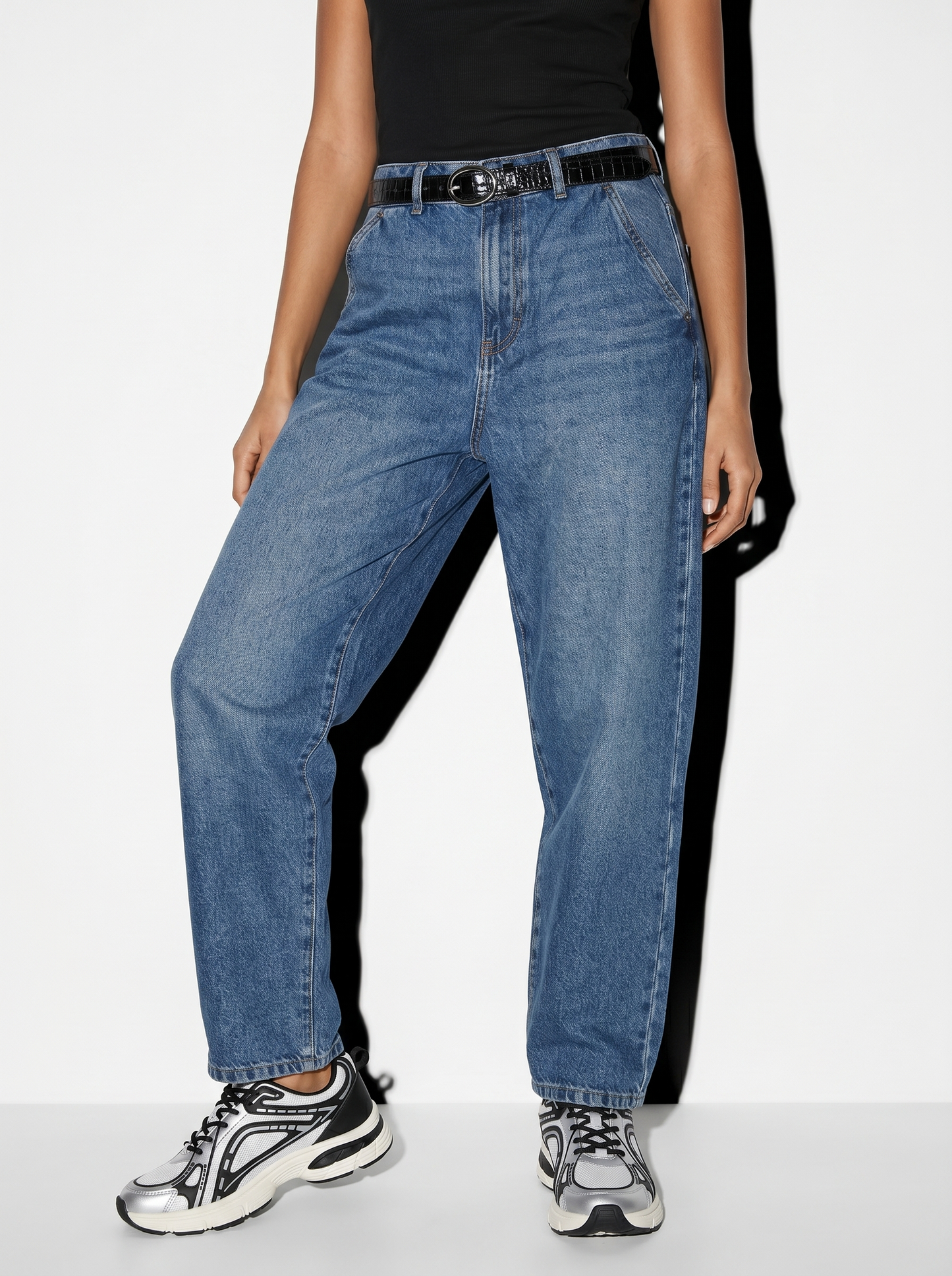 Jeans con cintura e vita arricciata - Denim