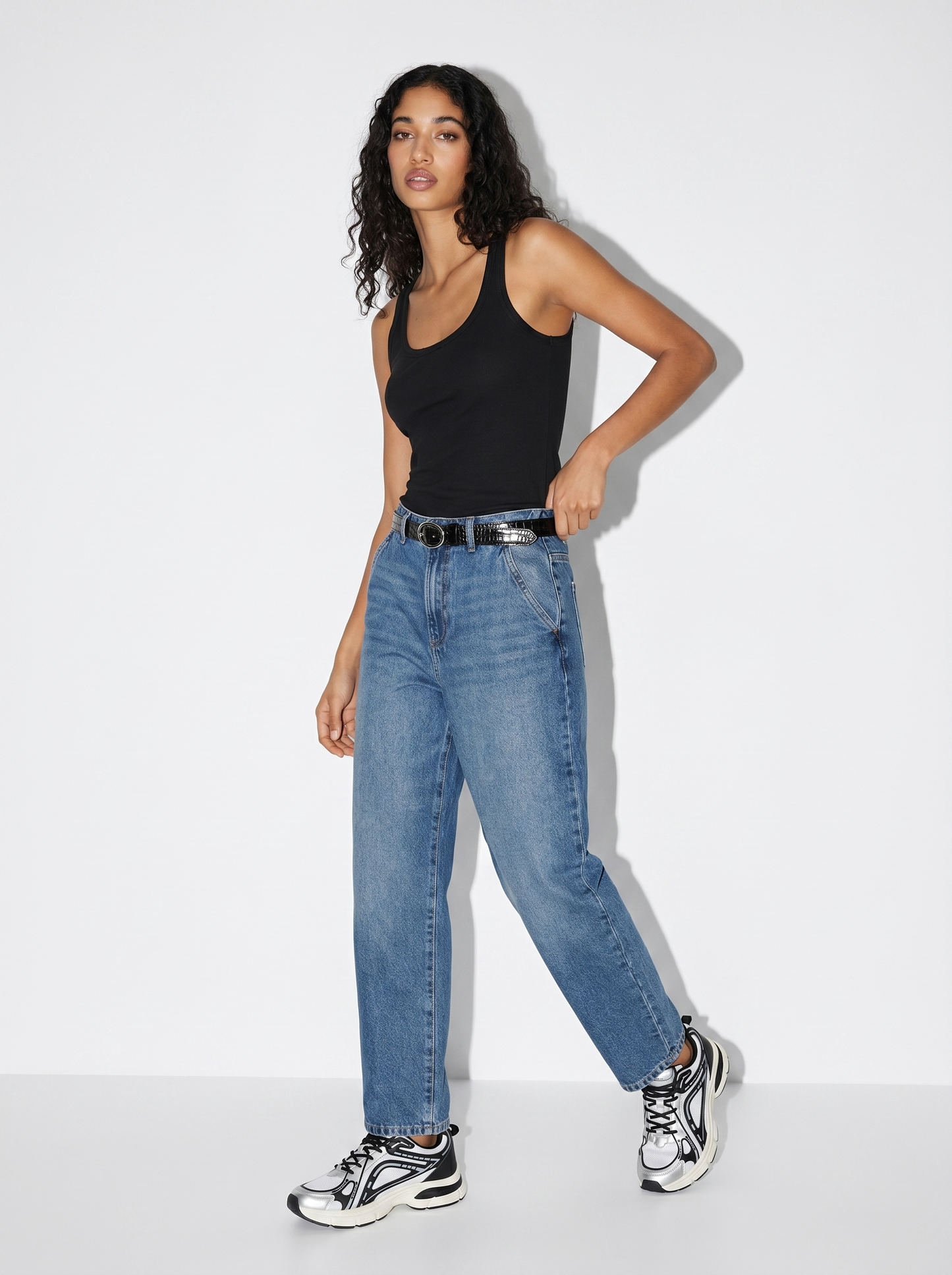 Jeans con cintura e vita arricciata - Denim